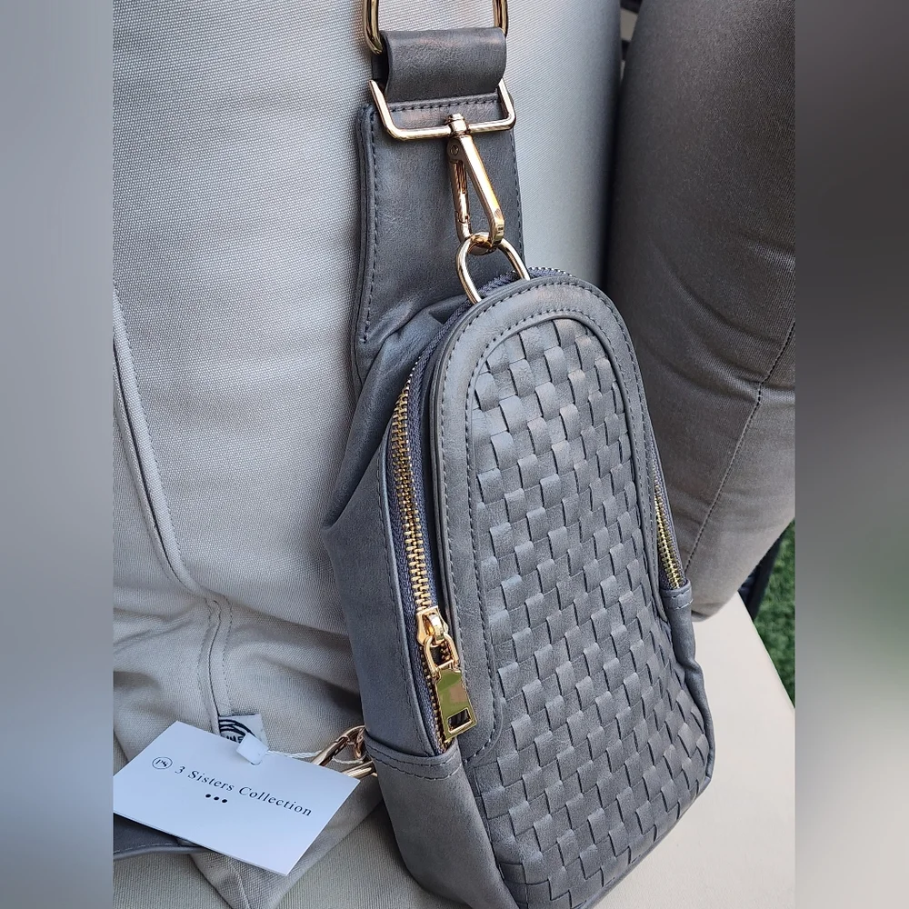 Pretty Simple Women's Waverly Gray Woven Vegan Leather Sling Crossbody Bag - Picture 4 of 8